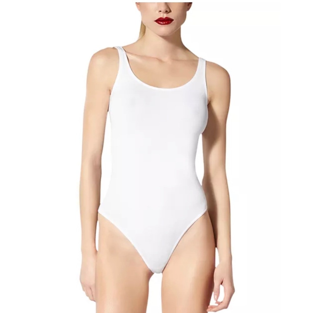 Wolford Womens White Scoop Neck Tank Bodysuit Sleeveless Thong Snap Closure S